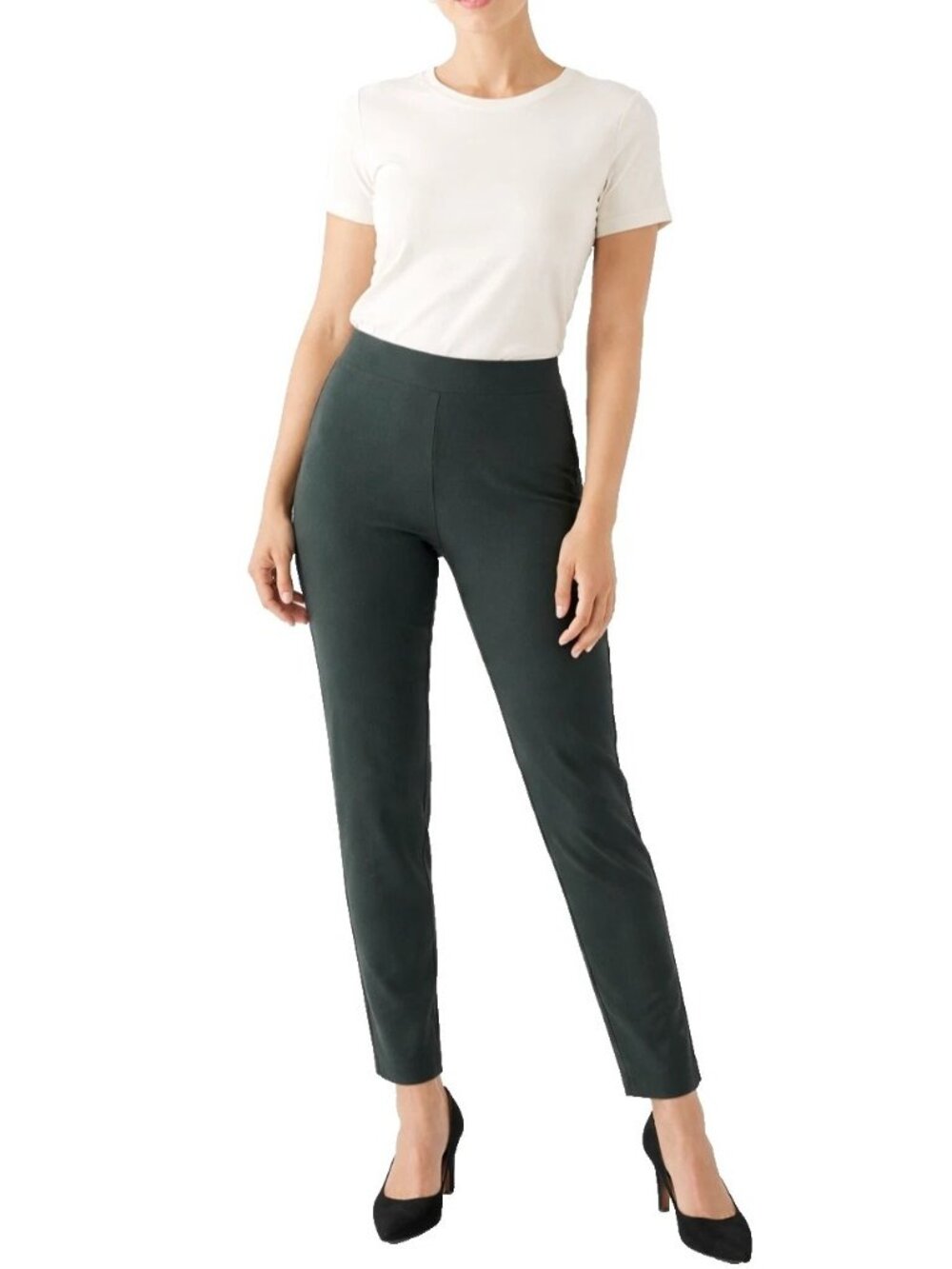 Eileen Fisher Large Slim Ankle Washable Stretch Crepe Pants Ivy Green NEW